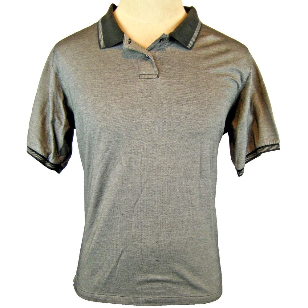 Mens Nike Golf SS Cotton Gray Pinpoint Check Golf Polo Casual Shirt size Lg